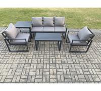 Fimous Aluminium Outdoor Garden Furniture Set Patio Lounge Sofa With Oblong Coffee Table 2 Armchairs Side Table Dark Grey
