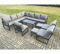 Fimous Aluminium Outdoor Garden Furniture Set Patio Lounge Sofa with Oblong Coffee Table 2 Small Footstools Dark Grey Fimous Dark Grey