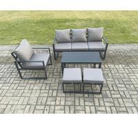 Fimous Aluminium Outdoor Garden Furniture Set Patio Lounge Sofa with Oblong Coffee Table 2 Small Footstools Armchair Dark Grey Fimous Dark Grey