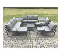 Aluminium Outdoor Garden Furniture Set Patio Lounge Sofa with Square Coffee Table 2 Side Tables 2 Armchairs 3 Footstools Dark Grey Fimous Dark Grey One Size