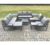 Fimous Aluminium Outdoor Garden Furniture Set Patio Lounge Sofa with Square Coffee Table 2 2 Armchairs 3 Footstools Dark Grey