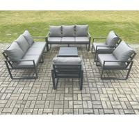 Fimous Aluminium Outdoor Garden Furniture Set Patio Lounge Sofa with Square Coffee Table 3 Armchairs Dark Grey