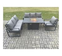 Fimous Aluminium Outdoor Lounge Sofa Garden Furniture Sets Gas Fire Pit Dining Table Set Dark Grey