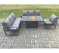 Fimous Aluminium Outdoor Lounge Sofa Garden Furniture Sets Gas Fire Pit Dining Table Set Dark Grey Fimous Dark Grey
