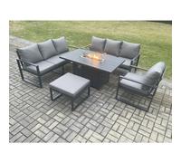 Fimous Aluminium Outdoor Lounge Sofa Garden Furniture Sets Gas Fire Pit Dining Table Set with Arm Chair Big Footstool Dark Grey