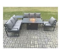 Fimous Aluminium Outdoor Lounge Sofa Garden Furniture Sets Gas Fire Pit Dining Table Set with Side Table Dark Grey