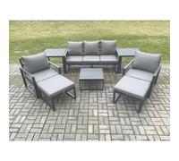 Fimous Aluminium Outdoor Lounge Sofa Set Garden Furniture Sets with Square Coffee Table 2 Chairs 2 Big Footstools 2 Dark Grey 7 Seater