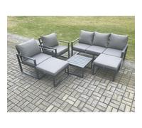 Fimous Aluminium Outdoor Lounge Sofa Set Garden Furniture Sets with Square Coffee Table 2 Chairs 2 Big Footstools Dark Grey 7 Seater