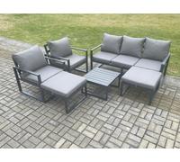 Fimous Aluminium Outdoor Lounge Sofa Set Garden Furniture Sets with Square Coffee Table 2 Chairs 2 Big Footstools Dark Grey 7 Seater