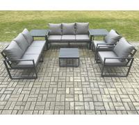 Fimous Aluminium Outdoor Lounge Sofa Set Garden Furniture Sets with Square Coffee Table 2 Chairs 2 Side Tables Dark Grey 8 Seater