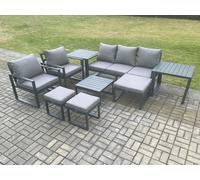 Fimous Aluminium Outdoor Lounge Sofa Set Garden Furniture Sets with Square Coffee Table 2 Chairs 3 Footstools 2 Side Tables Dark Grey 8 Seater Fimous Dark Grey