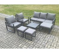 Fimous Aluminium Outdoor Lounge Sofa Set Garden Furniture Sets With Square Coffee Table 2 Chairs 3 Footstools 8 Seater