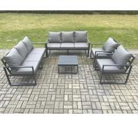 Fimous Aluminium Outdoor Lounge Sofa Set Garden Furniture Sets With Square Coffee Table 2 Chairs Dark Grey 8 Seater
