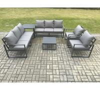 Fimous Aluminium Outdoor Lounge Sofa Set Garden Furniture Sets with Square Coffee Table 2 Chairs Side Table Dark Grey 8 Seater