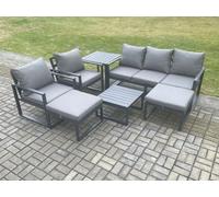 Fimous Aluminium Outdoor Lounge Sofa Set Garden Furniture Sets With Square Coffee Table 2 Chairs Side Table Dark Grey 7 Seater