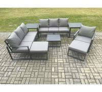 FIMOUS Aluminium Outdoor Lounge Sofa Set with Square Coffee Table, 2 Footstools – Dark Grey