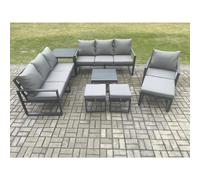 Fimous Aluminium Outdoor Lounge Sofa Set Garden Furniture Sets with Square Coffee Table Chair 3 Footstools Side Table Dark Grey Fimous Dark Grey