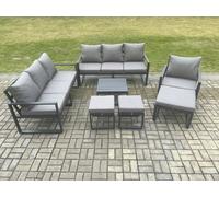 Fimous Aluminium Outdoor Lounge Sofa Set Garden Furniture Sets with Square Coffee Table Chair 3 Footstools Dark Grey Fimous Dark Grey