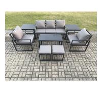 Aluminium Patio Outdoor Furniture Set 8 Pcs Garden Sofa with Oblong Coffee Table 2 Small Footstools 2 Armchairs 2 Side Tables Dark Grey Fimous Dark Grey One Size