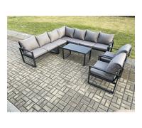 Fimous Aluminium Patio Outdoor Garden Furniture Lounge Corner Sofa Set with Oblong Coffee Table 2 Chairs Dark Grey