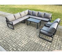 Fimous Aluminium Patio Outdoor Garden Furniture Lounge Corner Sofa Set with Oblong Coffee Table 2 Chairs Dark Grey