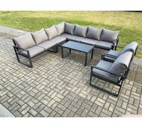 Fimous Aluminium Patio Outdoor Garden Furniture Lounge Corner Sofa Set With Oblong Coffee Table 2 Chairs Dark Grey