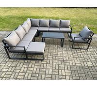 Fimous Aluminium Patio Outdoor Garden Furniture Lounge Corner Sofa Set With Oblong Coffee Table Big Footstool Chair