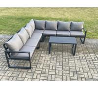 Fimous Aluminium Patio Outdoor Garden Furniture Lounge Corner Sofa Set With Oblong Coffee Table Dark Grey