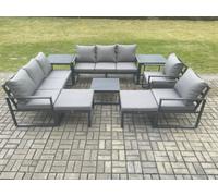 Fimous Aluminium Patio Outdoor Garden Furniture Lounge Sofa Set With Coffee Table 2 Chairs 2 Side Tables 2 Big Footstool