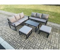 Fimous Aluminium Patio Outdoor Garden Furniture Lounge Sofa Set with Oblong Coffee Table 2 Big Footstools Dark Grey