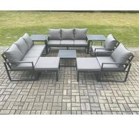 Fimous Aluminium Patio Outdoor Garden Furniture Lounge Sofa Set with Square Coffee Table 2 Chairs 2 2 Big Footstool Dark Grey