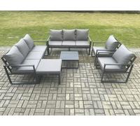 Fimous Aluminium Patio Outdoor Garden Furniture Lounge Sofa Set with Square Coffee Table 2 Chairs Big Footstool Dark Grey