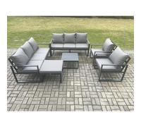Fimous Aluminium Patio Outdoor Garden Furniture Lounge Sofa Set with Square Coffee Table 2 Chairs Big Footstool Dark Grey
