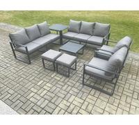 Aluminium Patio Outdoor Garden Furniture Lounge Sofa Set with Square Coffee Table 2 Chairs Side Table 2 Small Footstool Dark Grey Fimous Dark Grey One Size
