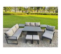 Fimous Aluminum 10-Seater Patio Set with Lifting Table & 2 Side Tables in Dark Grey Fimous Dark Grey