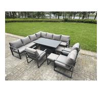 Fimous Aluminum 11 Piece 12-Seater L-Shaped Set with Lifting Table & 2 Stools in Dark Grey Fimous Dark Grey