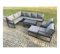 Aluminum 11 Seater Outdoor Lounge Corner Sofa Set Garden Furniture Sets with Oblong Coffee Table 2 Chairs 3 Footstools Dark Grey Fimous Dark Grey One Size
