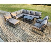 Fimous Aluminum 12 Seater Outdoor Lounge Corner Sofa Set Garden Furniture Sets with Oblong Coffee Table 3 Chairs 3 Footstools Dark Grey Fimous Dark Grey