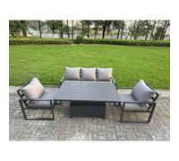 Fimous 4-Piece Aluminium Garden Furniture Sets 5 Seater Outdoor Sofa Set with Adjustable Rising Lifting Dining Table 2 Chairs