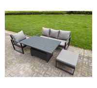 Fimous Aluminum 4 Piece Lounge Seating Set with Lifting Table & Big Footstool in Dark Grey Fimous Dark Grey