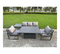 Fimous 5-Piece Aluminium Garden Furniture Sets 5 Seater Outdoor Sofa Set with Adjustable Rising Lifting Dining Table 2 Chairs Side Table