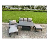 Fimous Aluminum 5-Piece 6-Seater Conversational Set with Lifting Table in Dark Grey Fimous Dark Grey