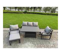Fimous Aluminum 5-Piece 6-Seater Sofa Set with Lifting Table & Big Stool in Dark Grey Fimous Dark Grey