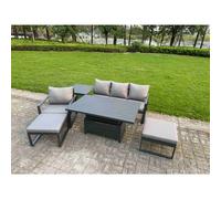 Fimous Aluminum 6-Piece 6-Seater Conversational Set with Lifting Table in Dark Grey Fimous Dark Grey