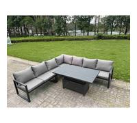 Fimous Aluminum 6 Piece 7-Seater L-Shaped Set with Lifting Table in Dark Grey Fimous Dark Grey