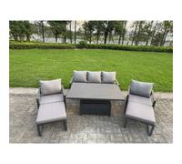 Fimous Aluminum 6-Piece Sofa Set with Lifting Table, 2 Chairs & 2 Big Stools in Dark Grey Fimous Dark Grey
