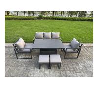 Fimous Aluminum 6-Piece Sofa Set with Lifting Table, 2 Chairs & 2 Small Stool in Dark Grey Fimous Dark Grey