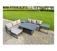 Fimous Aluminum 6-Piece Sofa Set with Lifting Table, 2 Side Table & Big Stool in Dark Grey Fimous Dark Grey