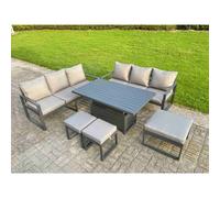 Fimous Aluminum 6-Piece Sofa Set with Lifting Table, Cushions & 3 Footstools in Dark Grey Fimous Dark Grey