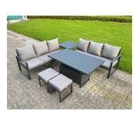 Fimous Aluminum 6-Piece Sofa Set with Lifting Table, Side Table, Cushions in Dark Grey Fimous Dark Grey